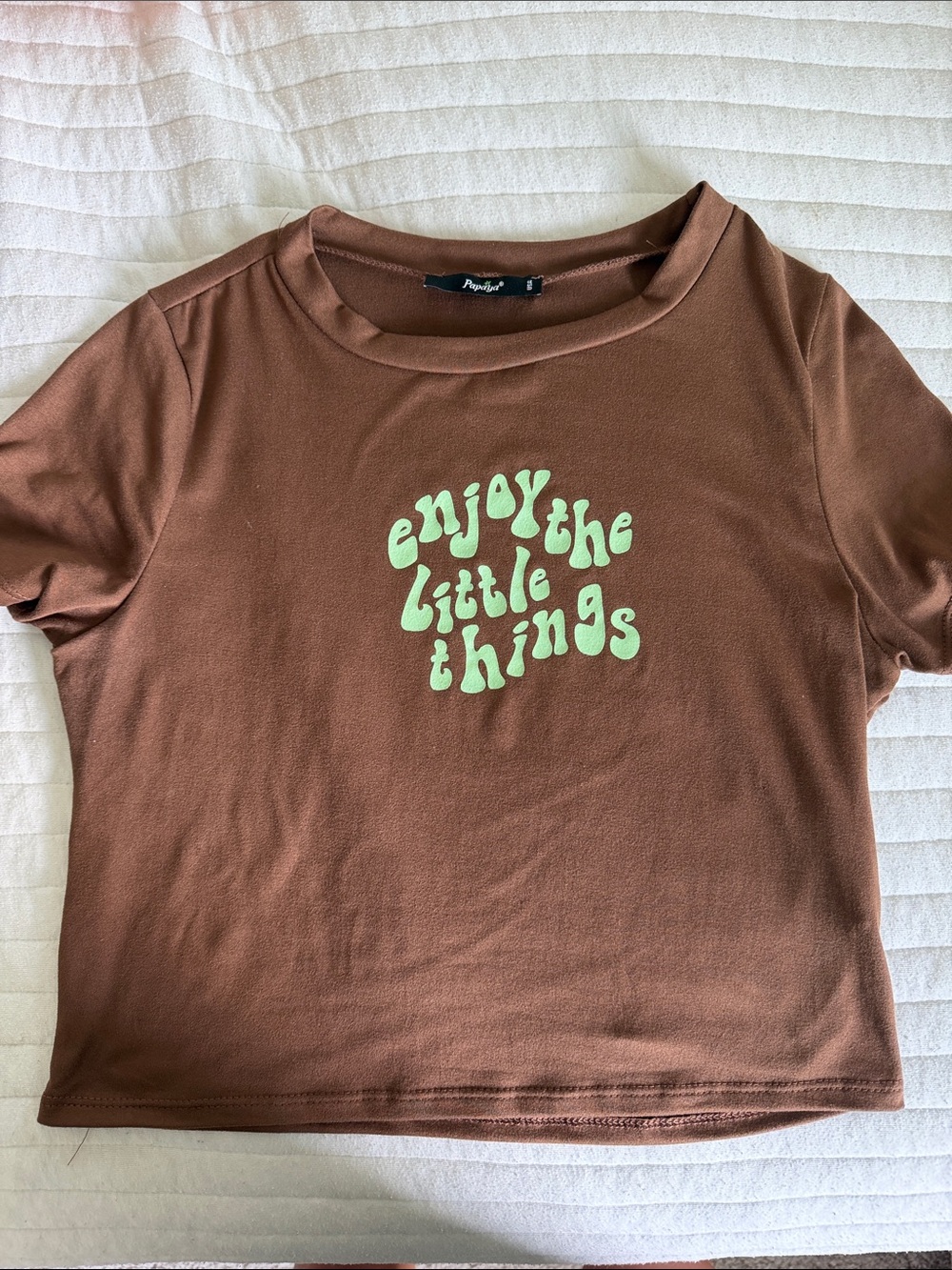 Papaya Brown Short-Sleeve Graphic Tee with Mint Green Slogan